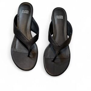 Eileen Fisher Black Leather Minimalist Sandals, Women's Size 9